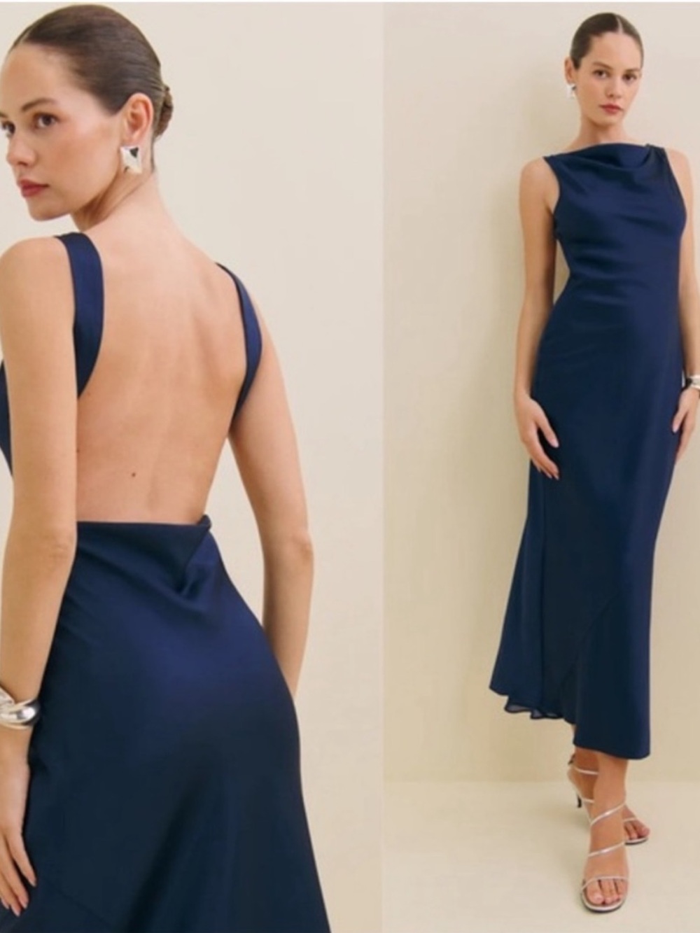 Reformation Corey Satin Dress in Danube